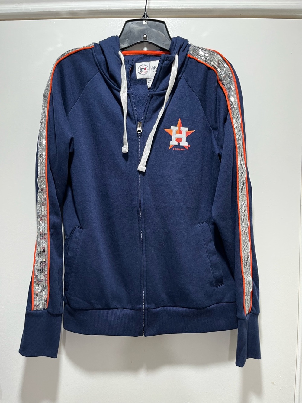GIII 4Her Hooded Womens Medium Houston Astros Navy Blue Sequin Logo sweatJacket